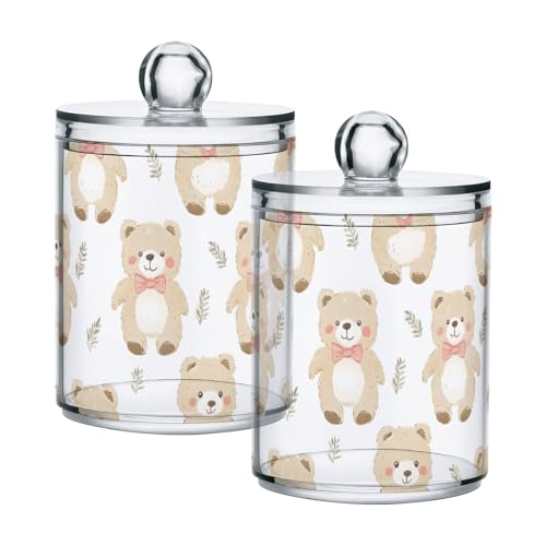 2 Pack Qtip Holder Organizer Dispenser Bears Bathroom Storage Canister Cotton Ball Holder Container for Cotton Pads (2 Count)
