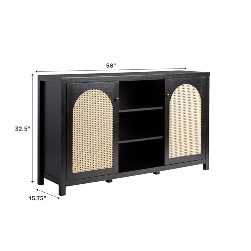 Sasha 2 Door Sideboard Buffet with Arched Rattan Panels