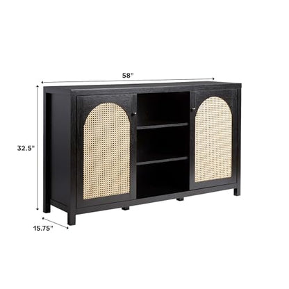 Sasha 2 Door Sideboard Buffet with Arched Rattan Panels