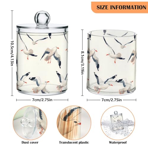 2 Pack Qtip Holder Organizer Dispenser Seagull Pattern Bathroom Storage Canister Cotton Ball Holder Container for Cotton Pads (2 Count)