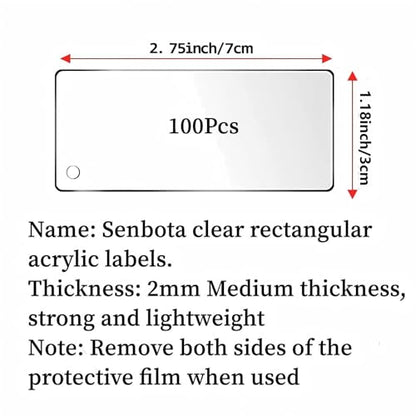 100 Pieces Rectangular Acrylic Blanks for Keychain Names Tags (100 Count)