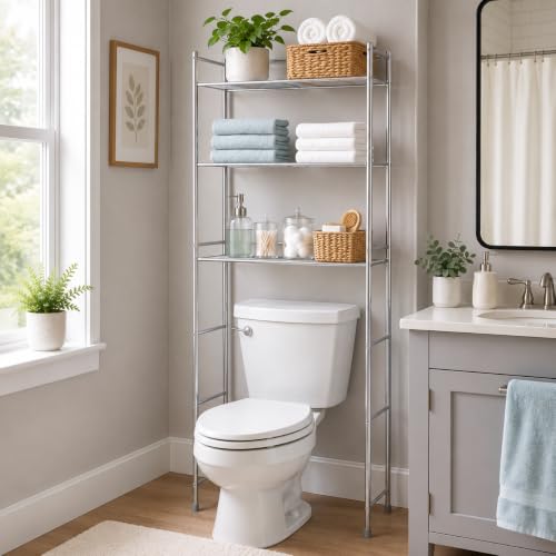 Over-the-Toilet Bathroom Storage Shelf, Steel, Chrome, 4-Tier