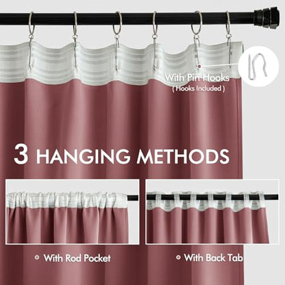 Dusty Rose Back Tab Blackout Curtains 52x63 Inches Long 2 Panels Set