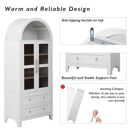 71" Arched Storage Cabinets with Glass Doors