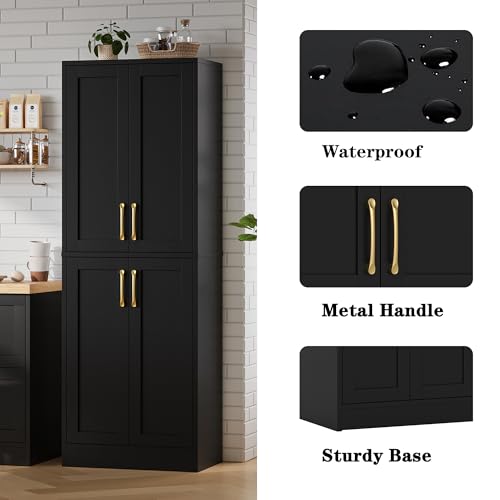 Pantry Kitchen Pantry Cabinet with 4 Doors and Adjustable Shelves
