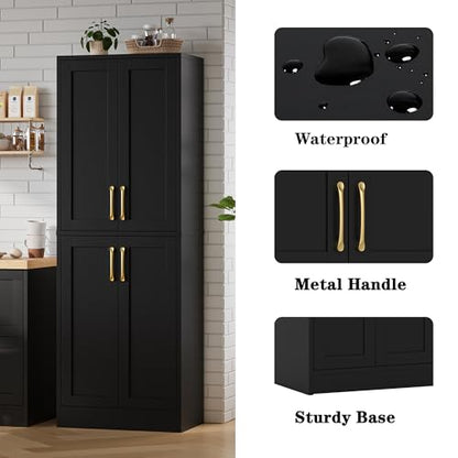 Pantry Kitchen Pantry Cabinet with 4 Doors and Adjustable Shelves