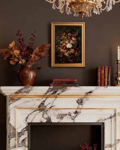 Gold Framed Moody Dark Floral Wall Art