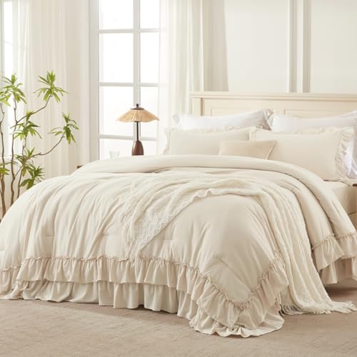 Beige Ruffle Super King Comforter Set
