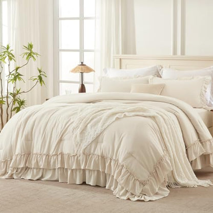 Beige Ruffle Super King Comforter Set