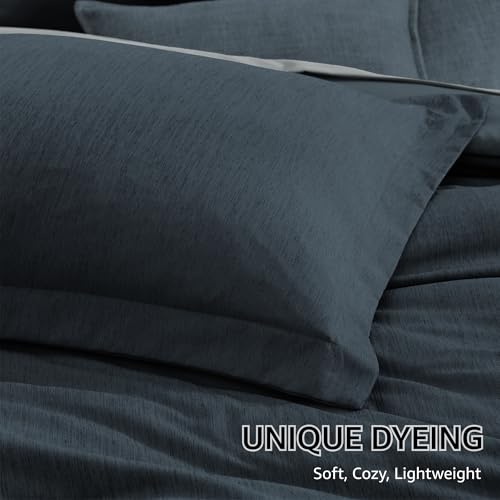 Queen Comforter Set 7 Pieces Navy Blue Cationic Dyeing Bed in a Bag