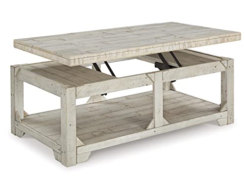Fregine Farmhouse Rectangular Lift Top Coffee Table with Floor Shelf