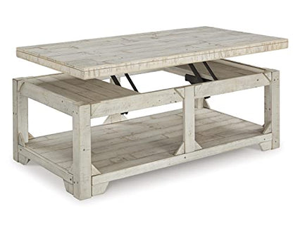 Fregine Farmhouse Rectangular Lift Top Coffee Table with Floor Shelf