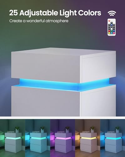 White Nightstands with LED Lights (2 Count)