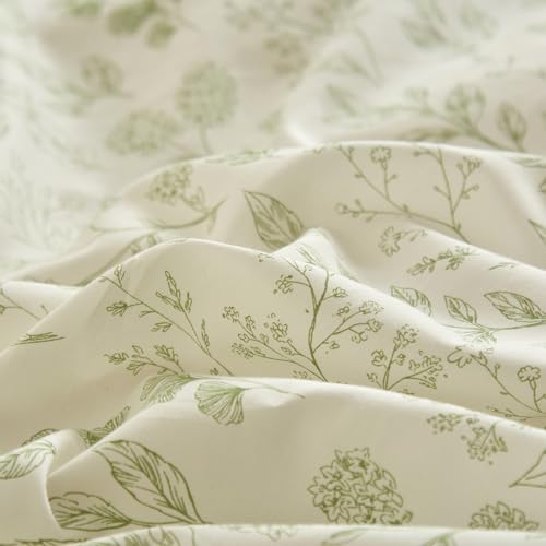 Garden Style Green Floral Comforter Set Full Size White Soft Fluffy Microfiber Comforter Chic Floral Printed Bedding Set Vintage Flowers Leaves Botanical Comforter Set All Seasons Full Comforter Set