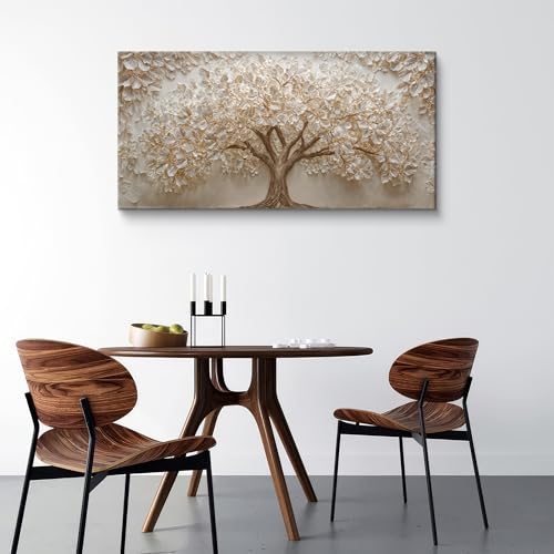 Modern White Wall Art Nature Tree Of Life Print Canvas Art Wall Decor For Living Room Nordic Style Painting Aesthetic Home Tree Pictures Decor Wall Pictures For Bedroom Studio Cafe 24 * 48 Inch