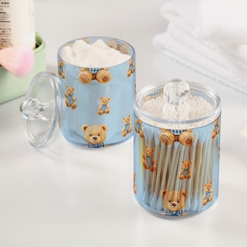 2 Pack Qtip Holder Organizer Dispenser Cute Bears Bathroom Storage Canister Cotton Ball Holder Container for Cotton Pads (2 Count)