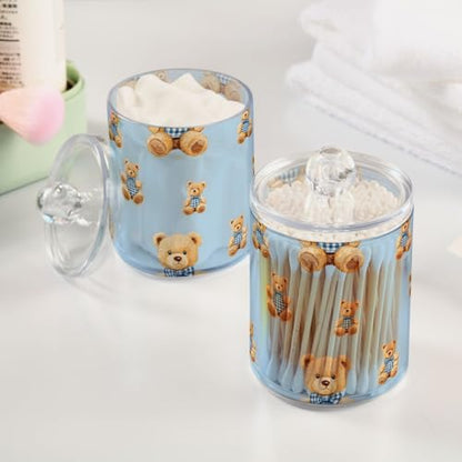 2 Pack Qtip Holder Organizer Dispenser Cute Bears Bathroom Storage Canister Cotton Ball Holder Container for Cotton Pads (2 Count)