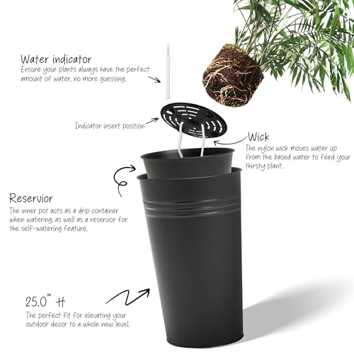 25'' Tall Galvanized Steel Planter Pot with Water Level Indicator (2 Count)
