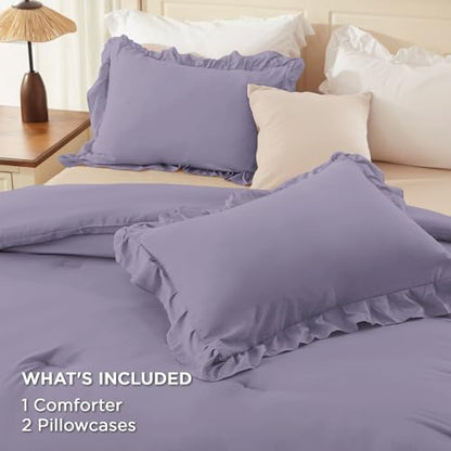 Grayish Purple Ruffle Full Size Comforter Set