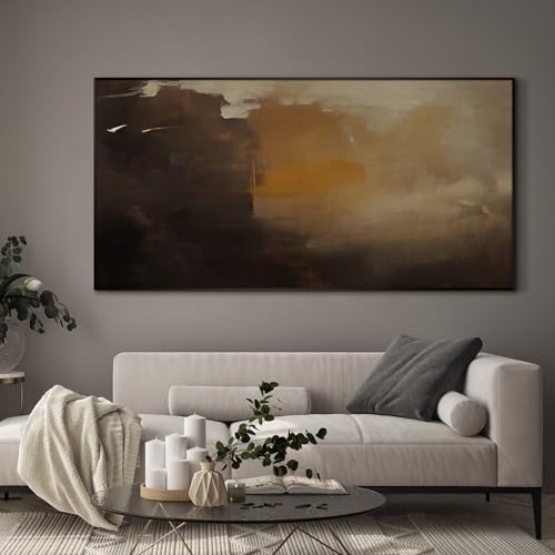 24"x46" Extra Large Framed Wall Art Abstract Dark Horizon Moody Landscape Illustration for Home Living Room Bedroom Decor