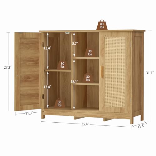 Rattan Storage Cabinet with 4 Adjustable Shelves