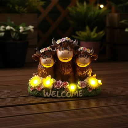 Highland Cow Decor Solar Garden Statue 5.3" (3 Count)