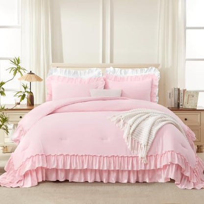 Pink Ruffle Oversized King Comforter Set