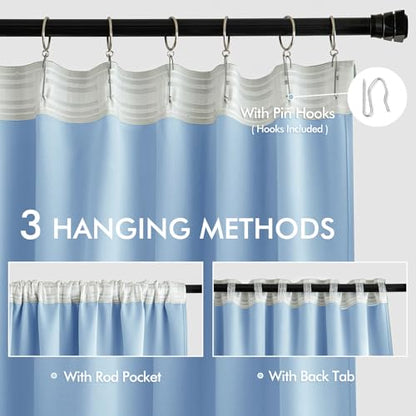 Sky Blue Back Tab Blackout Curtains 52x108 Inch Long 2 Panels Set (2 Count)
