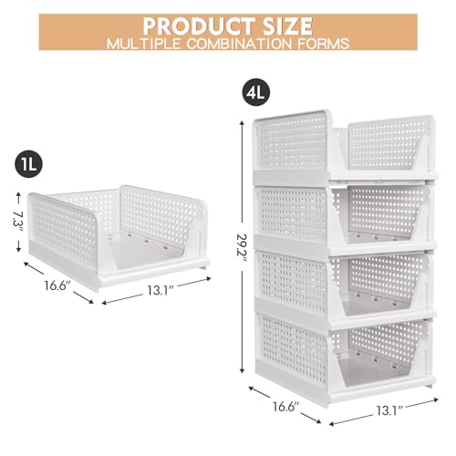 4 Pack Stackable Closet Storage Basket (4 Count)