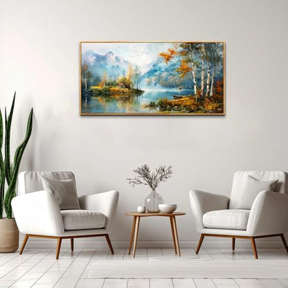 Wood Framed Canvas Wall Art For Living Room Wall Decor For Bedroom Office Wall Decoration Lake View Painting Tree Forest Pictures Artwork Room Aesthetic Home Decor Ready To Hang 20x40 In