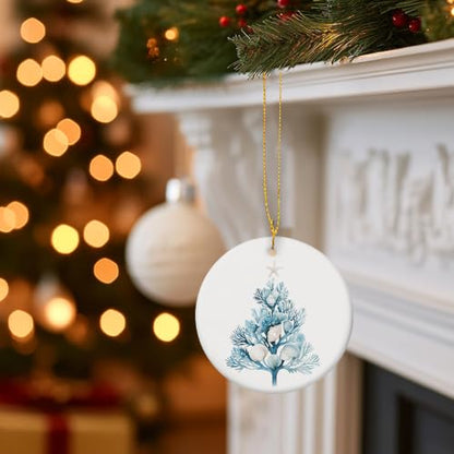 Blue Coastal Coral Shell Tree Christmas Ceramic Ornament Gifts