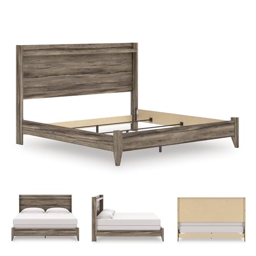 Gray King Bedframe Wood Panel with LED