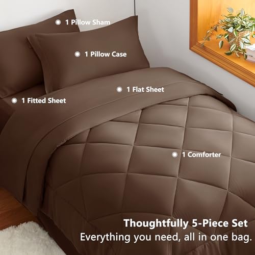 Twin Comforter Set with Sheets Brown