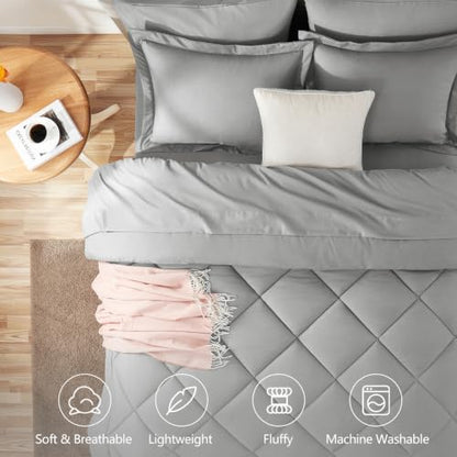 Twin Comforter Set with Sheets Light Grey