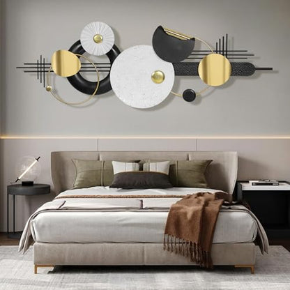 Lucky Large Modern Abstract Metal Wall Art Decor 59.1" x 21.3" Modern Geometric Abstract Wall Sculptures Circle Hanging Wall Decor for Indoor Outdoor Living Room Dinning Room Bedroom Entryway