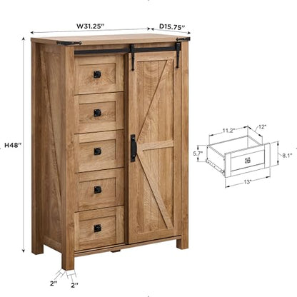 5 Drawers Dresser with Sliding Barn Doors