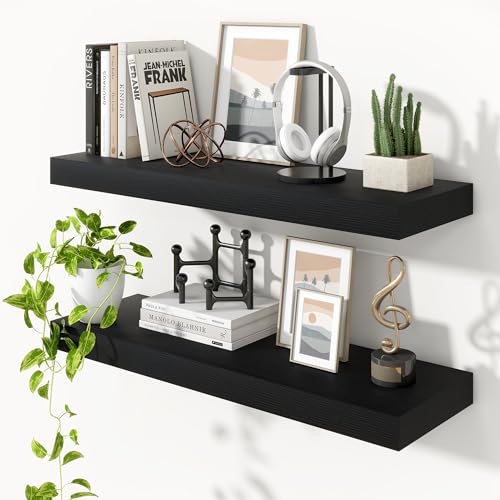 Floating Shelves 35.7" W x 10.3" D Black Set of 2 (2 Count)