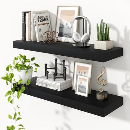 Floating Shelves 35.7" W x 10.3" D Black Set of 2 (2 Count)