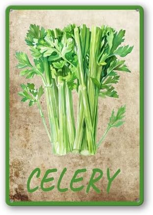 Vegetables Metal Sign Vintage Decor Celery Sign Farm Wall Decor Sturdy Rust Waterproof Aluminum Signs for Outdoor Yard Garden Easy to Install 5.5x8inch
