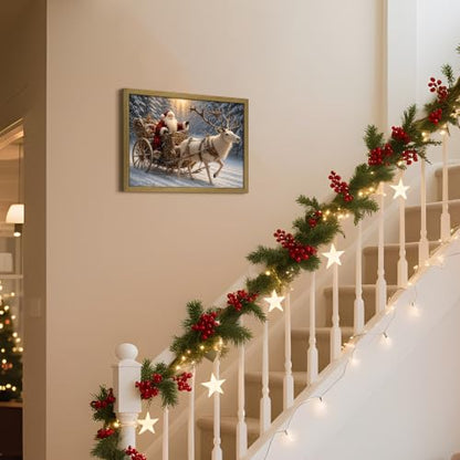 Wood Framed Vintage Santa Claus Sleigh Wall Art