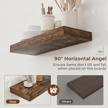 24 Inch Floating Shelves for Wall Rustic Brown Shelves Set of 2 (2 Count)
