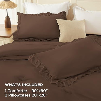 Brown Ruffle Comforter Set Queen Size