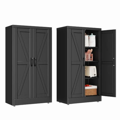 47" Black Metal Storage Pantry Cabinet