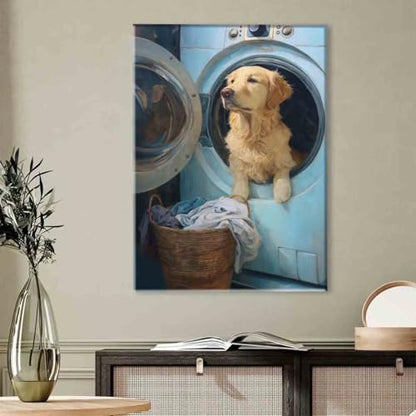 Laundry Room Canvas Wall Art Laundry Sign Painting Prints Vintage Funny Dog Artwork 16x24inch framed