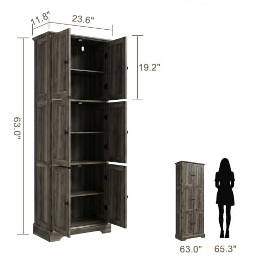 63.2" Tall Bathroom Storage Cabinet with 6 Doors