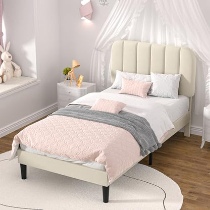 Twin Size Bed Frame with Upholstered Headboard