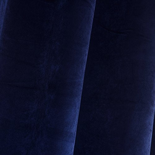 Set of 2 Velvet Flannel Room Darkening Blackout Curtains Panels Drapes Grommet 52 Wide by 108 Long Navy Royal Blue for Living Room (2 Count)