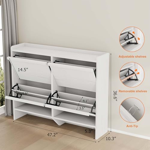 Shoe Cabinet with 4 Flip Drawers