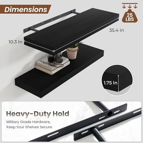 Floating Shelves 35.7" W x 10.3" D Black Set of 2 (2 Count)