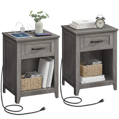 Farmhouse Nightstands with Charging Station (2 Count)